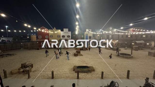 أنشطة متنوعة في الهواء الطلق، بلدة ساوث ويست (الكاوبوي) في حي الزهراء على طريق الملك عبدالعزيز في مدينة جدة لعام 2025، وجهة ترفيهية سياحية، مكان لقضاء وقت ممتع في المملكة العربية السعودية، مباني على الطراز الكلاسيكي الغربي، ارتداء زي الكاوبوي الامريكية