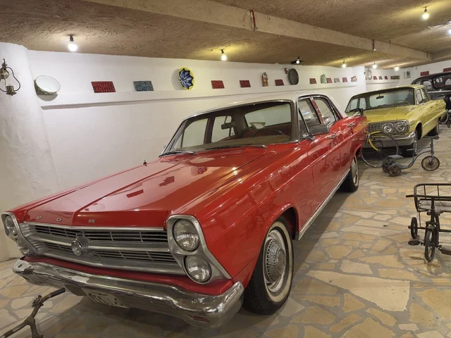 A Ford Fairlane car in the Heritage Village on the Corniche of Dammam, a cultural and tourist landmark that combines heritage, restaurants, and cafes.