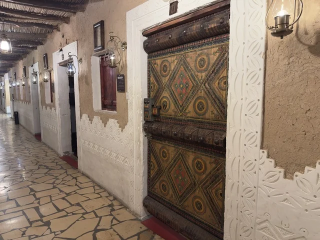 A decorated wall in the Heritage Village Museum on the Corniche of Dammam, a cultural and tourist landmark that combines heritage, restaurants, and cafes, a place to spend enjoyable time with family in the Kingdom of Saudi Arabia.