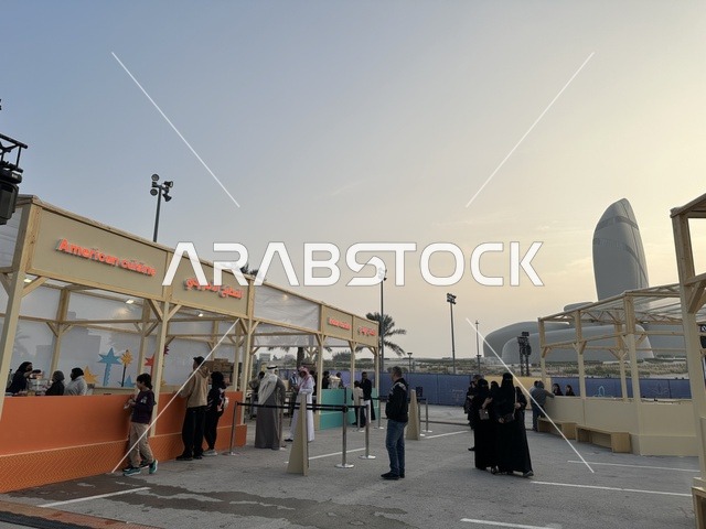 A food festival in the outdoor gardens of Ithra in Dhahran, Eastern Province, Saudi Arabia, on December 28, 2025. Family-friendly and entertaining atmosphere, famous restaurants and live cooking shows, an entertaining and educational experience, diverse global flavors, enjoyable outdoor seating.