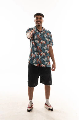 Open hand and request for peace, an Arab Gulf Omani man wearing casual attire, gesture of greeting and peace with hands, expressions of joy at the meeting, full body, portrait with a white background.