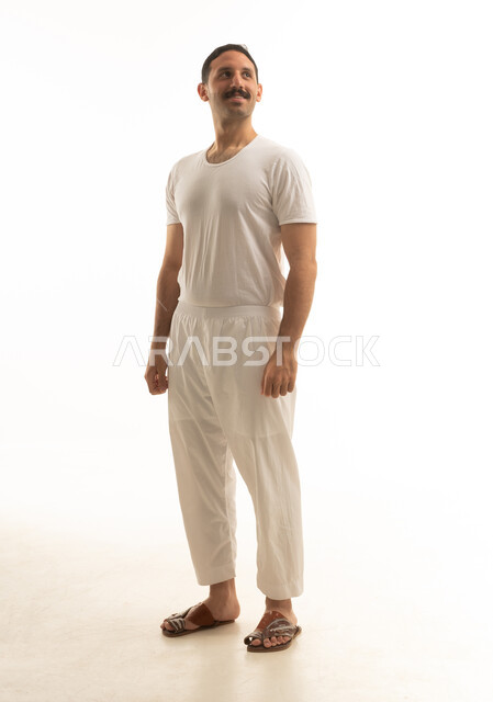 Saudi Man in Traditional White Innerwear Studio Portrait