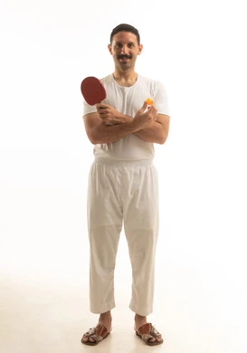 Saudi Man Holding Table Tennis Racket on White Background