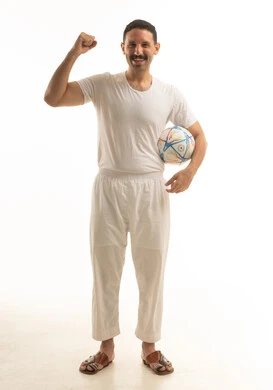 Saudi Man Holding Soccer Ball Celebrating Victory