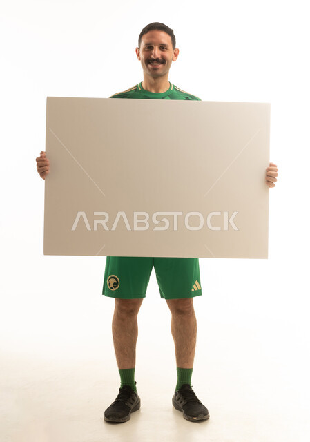 Saudi Football Fan Holding Blank White Sign Board