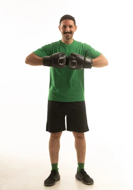 A Saudi Arabian Gulf Arab man wearing sportswear and exercising, an enjoyable physical activity, white background, full body.