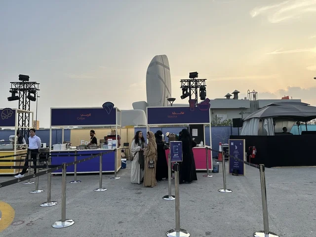 A food festival in the outdoor gardens of Ithra in Dhahran, Eastern Province, Saudi Arabia, on December 28, 2025. Family-friendly and entertaining atmosphere, a recreational and educational experience, international and local restaurants, diverse global flavors, enjoyable outdoor seating.