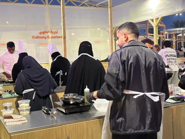 A variety of international flavors at a food festival in the outdoor gardens of Ithra in Dhahran, Eastern Province, Saudi Arabia, on December 28, 2025. Family-friendly and entertaining atmosphere, a recreational and educational experience, international and local restaurants, enjoyable outdoor seating.