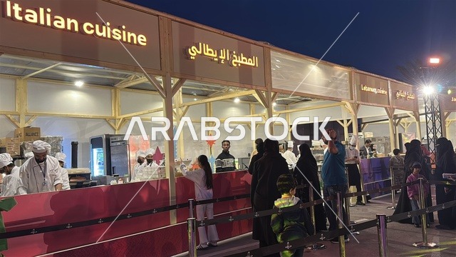 مطابخ دولية ومحلية فى مهرجان للطعام فى حدائق إثراء الخارجية بالظهران، الشرقية ، المملكة العربية السعودية، يوم 28 من ديسمبر 2025 ،أجواء عائلية وترفيهية، تجربة ترفيهية وتعليمية، جلسات خارجية ممتعه