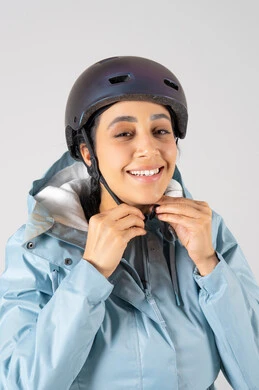 Arab Woman Wearing Safety Helmet and Blue Jacket
