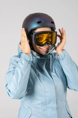 Smiling Saudi Woman in Winter Skiing Gear Portrait