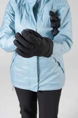 Blue Winter Jacket and Black Snow Gloves Studio Shot Blue Winter Jacket and Black Snow Gloves Studio Shot