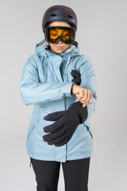 Saudi Woman in Blue Ski Jacket and Helmet Saudi Woman in Blue Ski Jacket and Helmet