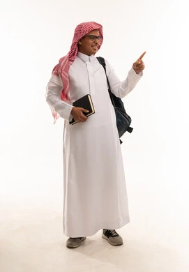 Saudi Student in Traditional Thobe Holding Book