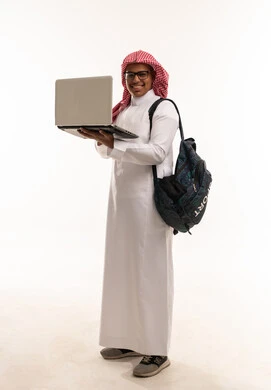 Saudi Male Student with Laptop and Backpack