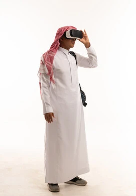 Saudi Man Using VR Headset on White Background
