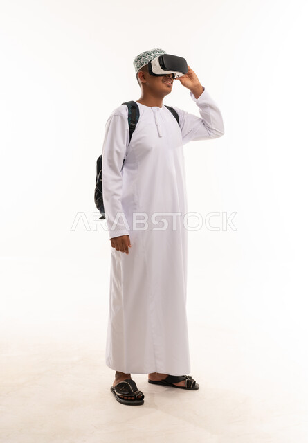 Omani Man Wearing VR Headset on White Background