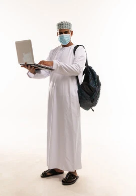 Omani Man with Laptop and Backpack in Studio