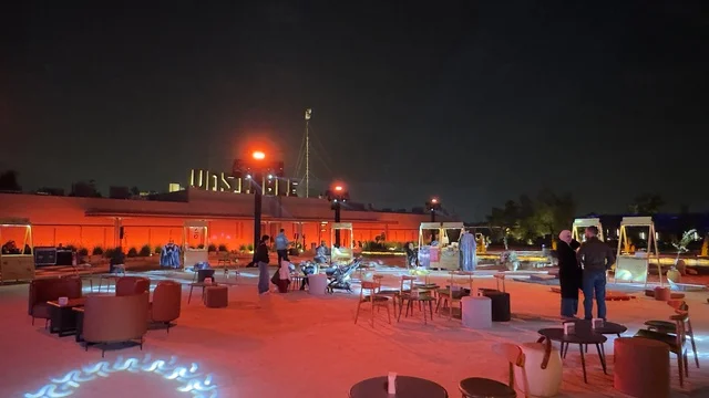 Diverse kiosks and restaurants, entertainment activities and family experiences, winter bazaar in Riyadh, Saudi Arabia, on December 12, 2025, a unique winter shopping experience, local and creative products, various products and crafts, warm winter atmosphere.