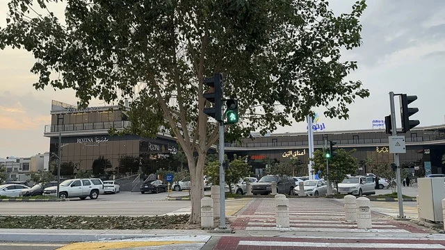 The trees and green plants in the Hams Walkway in the Eastern Province, Saudi Arabia, provide a calm family atmosphere, a modern walking experience, an open recreational destination, spaces for walking and relaxation, and outdoor seating and benches.
