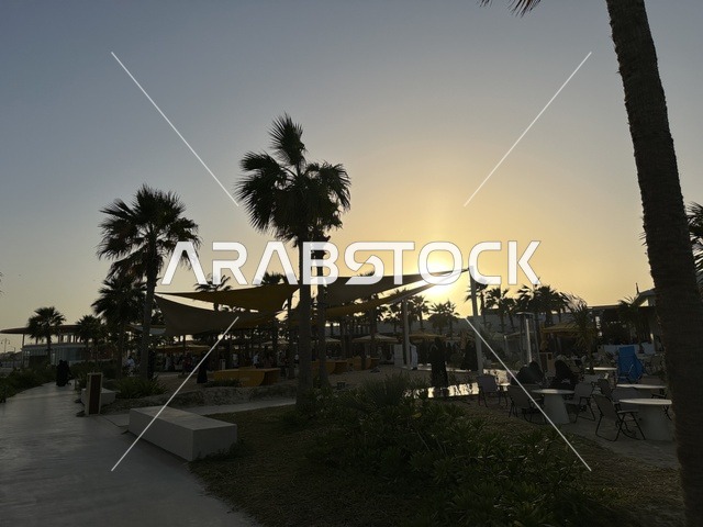 Sun umbrellas to cover the area at Salt Al Bahr, a family-friendly beach and entertainment destination located on the Corniche Road in Al Khobar, Saudi Arabia. Further renovations and improvements are scheduled for January 3, 2026. Pet-friendly.