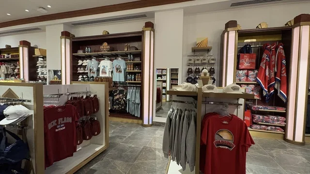 A store selling sportswear, the largest giant project for an amusement park bearing the Six Flags brand in Saudi Arabia, the first Six Flags theme park outside North America, Six Flags Qiddiya city on the second day of its opening on January 1, 2026, part of Saudi Vision 2030 strategy.