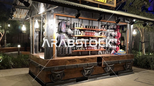 A store selling sportswear, the largest giant project for an amusement park bearing the Six Flags brand in Saudi Arabia, the first Six Flags theme park outside North America, Six Flags Qiddiya city on the second day of its opening on January 1, 2026, part of Saudi Vision 2030 strategy.