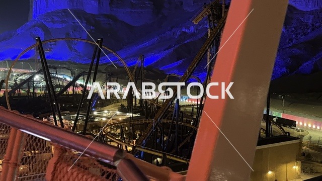 Fun children's games, the largest giant project for an amusement park bearing the Six Flags brand in Saudi Arabia, the first Six Flags theme park outside North America, Six Flags Qiddiya, on the second day of its opening, January 1, 2026, part of Saudi Vision 2030.