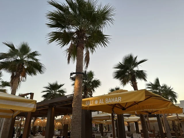 الأثاث الخشبي والمظلات في الخلفية،  شاطئ رملي مع وجود مظلات وأشجار نخيل، سولت البحر وجهة ترفيهية وشاطئية عائلية تقع على طريق الكورنيش في الخبر في المملكة العربية السعودية، تجديدات إضافية وتطويرات في 3  يناير 2026