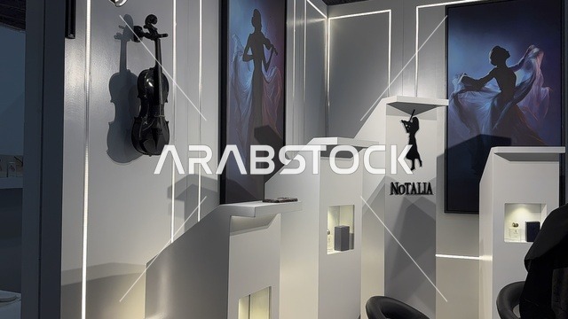 جدران بيضاء مع خطوط إضاءة، تجربة حسية تشمل التسوق والتعلم عن صناعة العطور وورش العمل، معرض العود الأزرق والعطور الدولي في الرياض أُقيمت من ديسمبر 2025 - يناير 2026 في المملكة العربية السعودية،  فعاليات سنوية كبرى