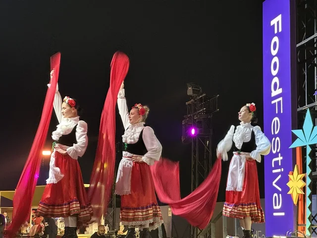 A Mexican folkloric show at a food festival in the outdoor gardens of Ithra in Dhahran, Eastern Province, Saudi Arabia, on December 28, 2025. Enjoyable outdoor sessions, a global dining experience, international and local restaurants, and a family-friendly and entertaining atmosphere.