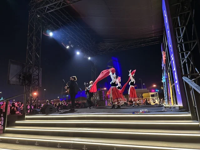 A Mexican folkloric show at a food festival in the outdoor gardens of Ithra in Dhahran, Eastern Province, Saudi Arabia, on December 28, 2025. Enjoyable outdoor sessions, a global dining experience, international and local restaurants, and a family-friendly and entertaining atmosphere.