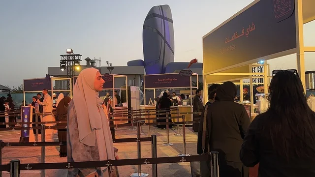 International and local restaurants at a food festival in the outdoor Ithra Gardens in Dhahran, Eastern Province, Saudi Arabia, on December 28, 2025. A global tasting experience, family-friendly and entertaining atmosphere, enjoyable outdoor seating.