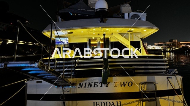 مراسي يخوت حديثة وخدمات بحرية متطورة، نادي اليخوت فى جدة، المملكة العربية السعودية، مرافق سياحية وترفيهية راقية، وجهة بحرية ساحلية على ساحل البحر الأحمر، مطاعم ومقاهي مطلة على المارينا، تصميم معماري عصري، أجواء فاخرة تجمع الترفيه والاستجمام.