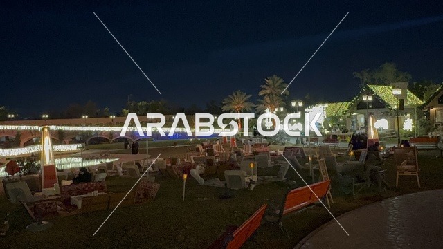 Seasonal events and entertainment experiences, The Groves in the Al-Rafiah neighborhood of Riyadh in 2026, Saudi Arabia, is a modern open entertainment destination, featuring green spaces and outdoor walkways, diverse restaurants and cafes, and an upscale family atmosphere that combines relaxation and social life.