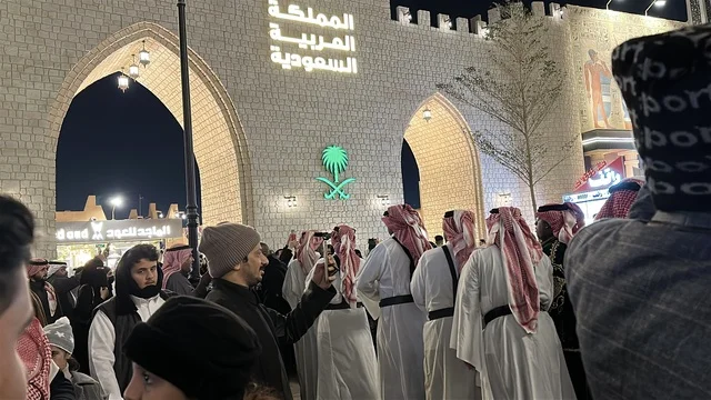 Showcasing the country's cultures, the Kingdom of Saudi Arabia pavilion at Global Village, January 2026, on the shores of the Arabian Gulf and Saihat Lake in the Eastern Province, Dammam, a seasonal entertainment and cultural destination, a place to spend enjoyable time with the family