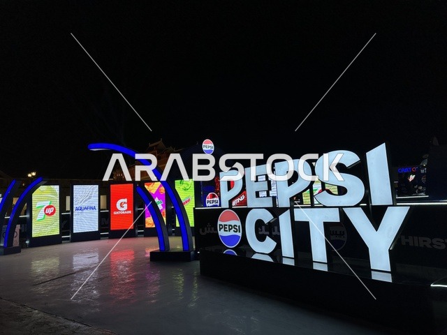 ركن شركة بيبسي، تنشيط الحركة السياحية والاقتصادية، معلم جذب سياحي وترفيهي، المدينة العالمية يناير 2026 على ضفاف الخليج العربي وبحيرة سيهات في المنطقة الشرقية الدمام، تعرف ثقافة البلاد المختلفة، مكان لقضاء وقت ممتع مع العائلة