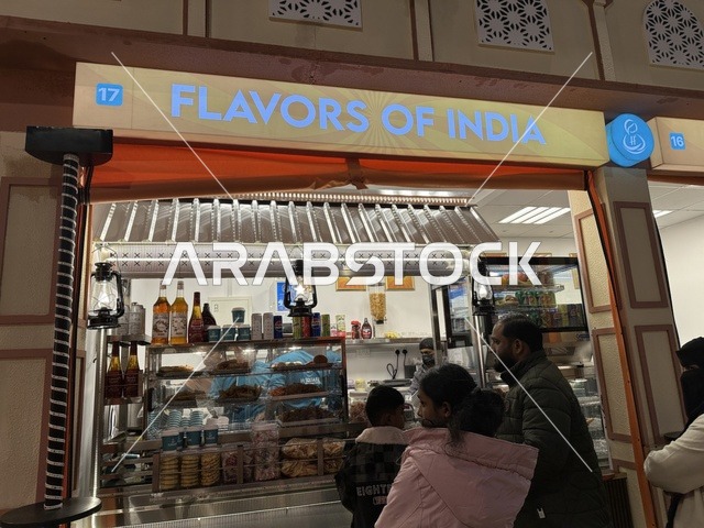 A place selling Indian food, experiencing the culture of different countries, a tourist and entertainment attraction, activating tourism and economic movement, the global city January 2026 on the shores of the Arabian Gulf and Lake Sehat in the Eastern Province of Dammam, a place to spend enjoyable time with family.