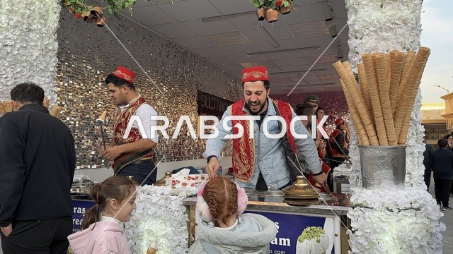 Wearing traditional attire, experiencing Turkish ice cream, getting to know the different cultures of the countries, a tourist and entertainment attraction, activating tourism and economic movement, the global city January 2026 on the shores of the Arabian Gulf and Lake Sehat in the Eastern Province of Dammam, a place to spend enjoyable time with family.