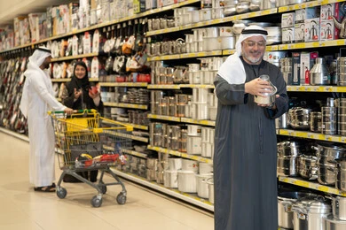 Emirati Man Shopping for Kitchenware in Hypermarket