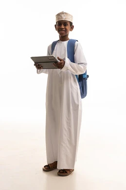 Omani Boy Student with Tablet and Backpack