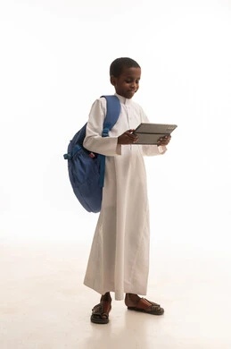 Saudi School Boy with Tablet and Backpack