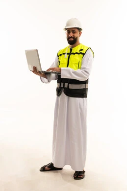Saudi Engineer with Laptop and Safety Gear