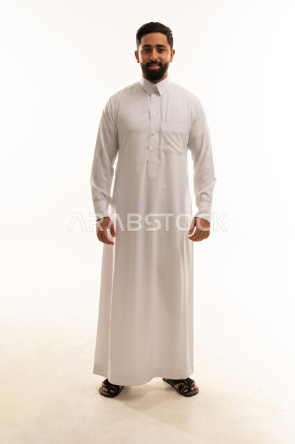 Middle Eastern Man in White Thobe Studio Portrait