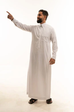Saudi Man in White Thobe Pointing in Studio