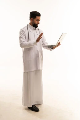 Saudi Doctor with Laptop for Online Medical Consultation