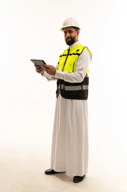 Saudi Engineer with Tablet on White Background