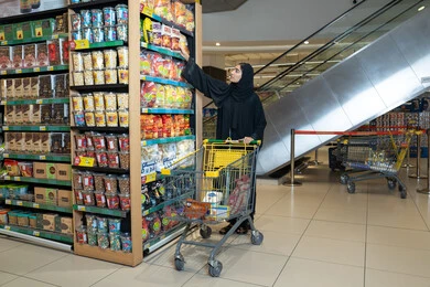 Emirati Woman Shopping in Supermarket Wearing Abaya
