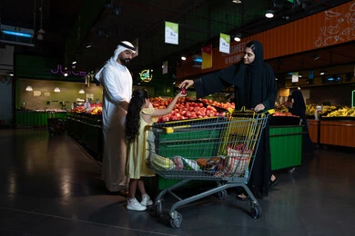 Emirati Family Grocery Shopping in Dubai Supermarket