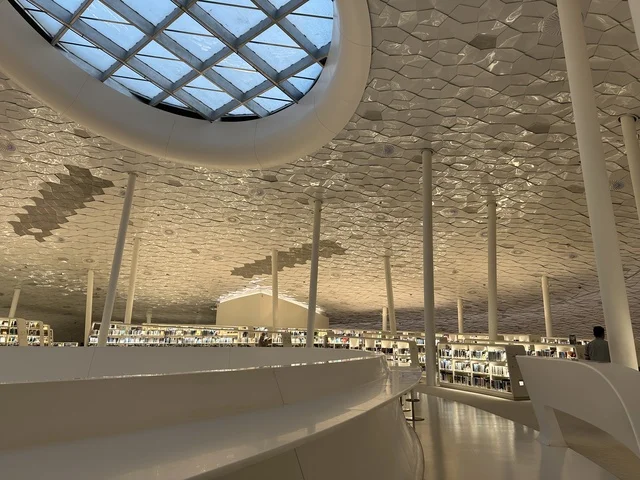 The King Abdulaziz Center for World Culture (Ithra) in Dhahran, Saudi Arabia, has books, novels, and stories arranged on the shelves. It is the largest public library in Saudi Arabia, a place for readers and lovers of knowledge, books, and culture, a cultural beacon and famous tourist attraction, October 5, 2025.